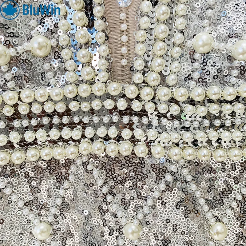 فستان BluWin الجديد المطرز بالترتر الشبكي للنساء بأكمام طويلة وقصة ضيقة وأنيقة للسهرات