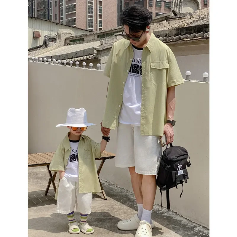 Mother Father and Children Matching Summer Outfit Family Clothes Mom Daughter Girl Short Sleeve Dress Dad Son Baby Shirts 2024