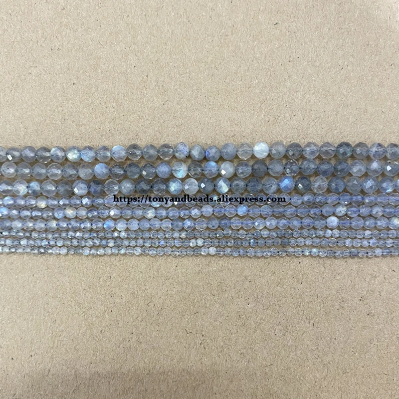 Semi-precious Stone 2 3 4MM Small Diamond Cuts Faceted A Grey Labradorite Round Loose Beads 15\