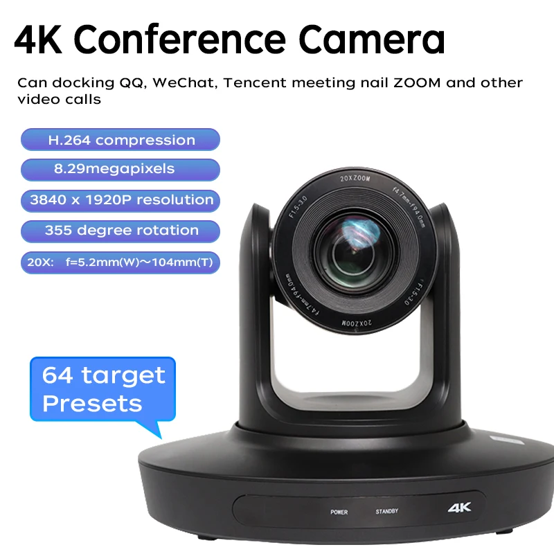 Video Conference PTZ Camera  Focus 20X Optical Zoom Video  USB3.0 4K30PF Live Streaming Camera with HD LAN USB3.0