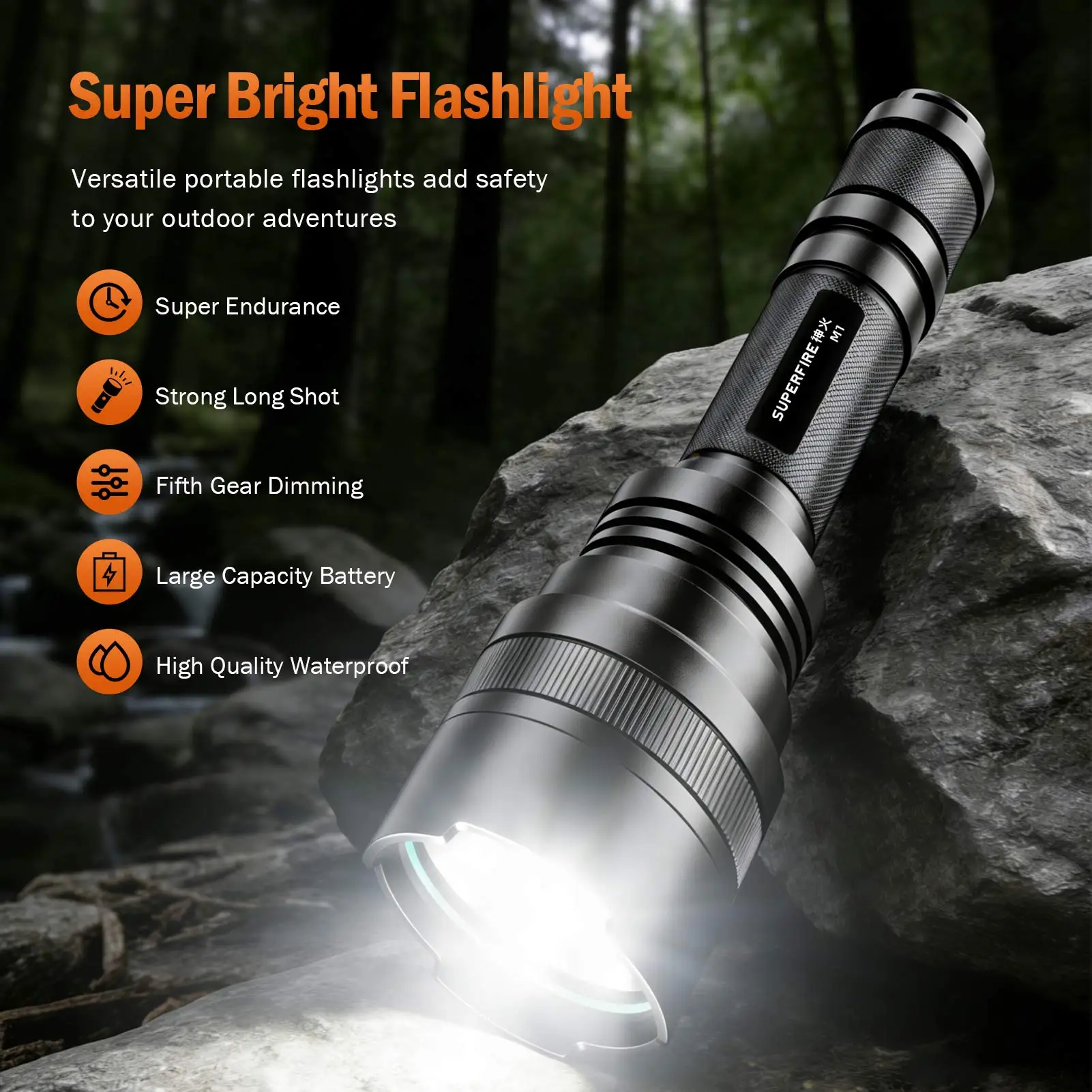 SUPERFIRE M1 3W Mini Torch light Super Bright Flashlight 5 Modes with Separate Smart Charger Waterproof for Outdoor Camping