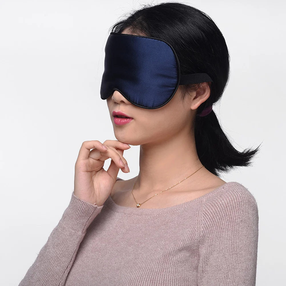 Máscara de ojos de seda Natural para dormir, correa ajustable azul marino, parche ocular suave grande para dormir, siesta, meditación, relajación