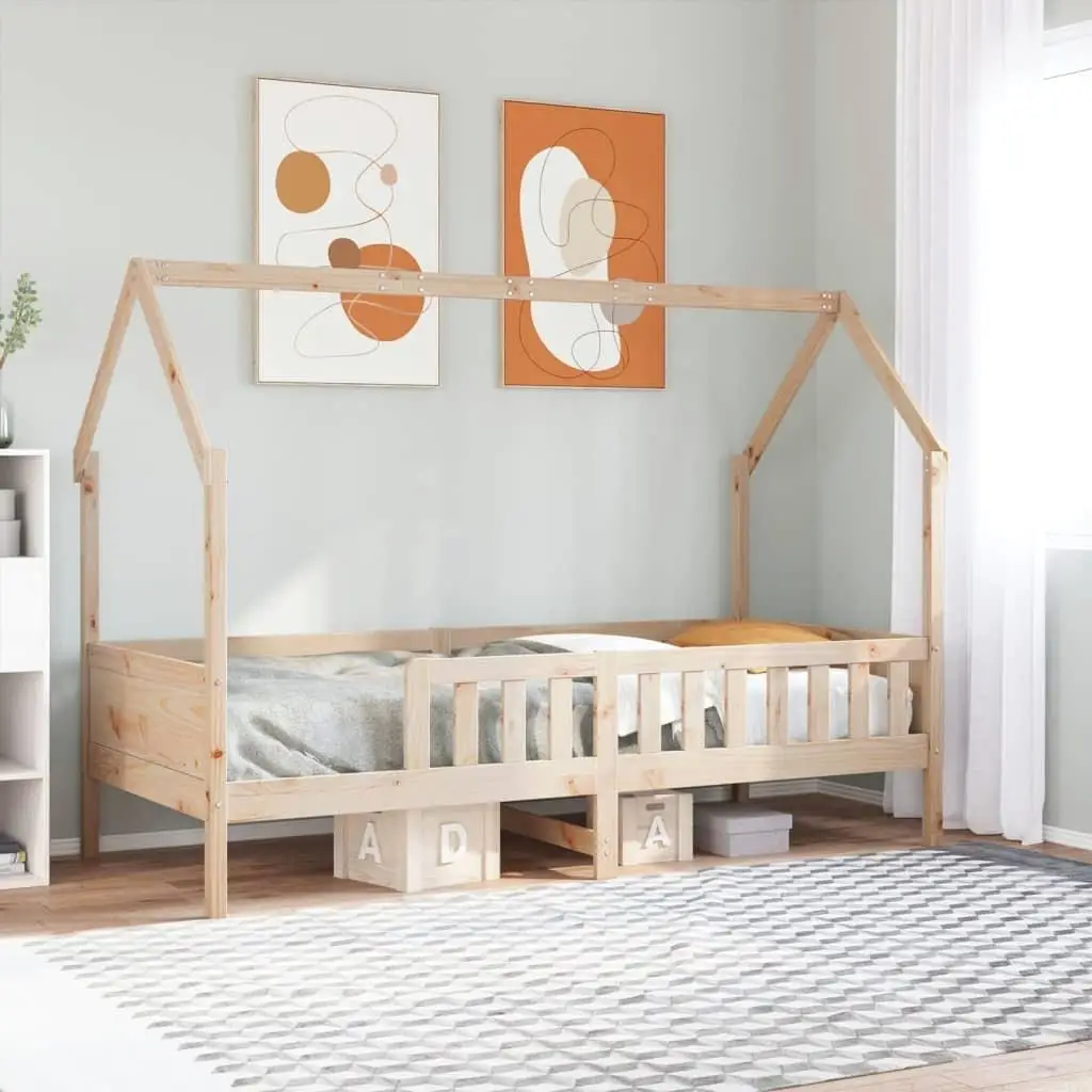 Kids' Pine House Bed Frame 90x190 cm - No Mattress Included, Single Size for Children's Room