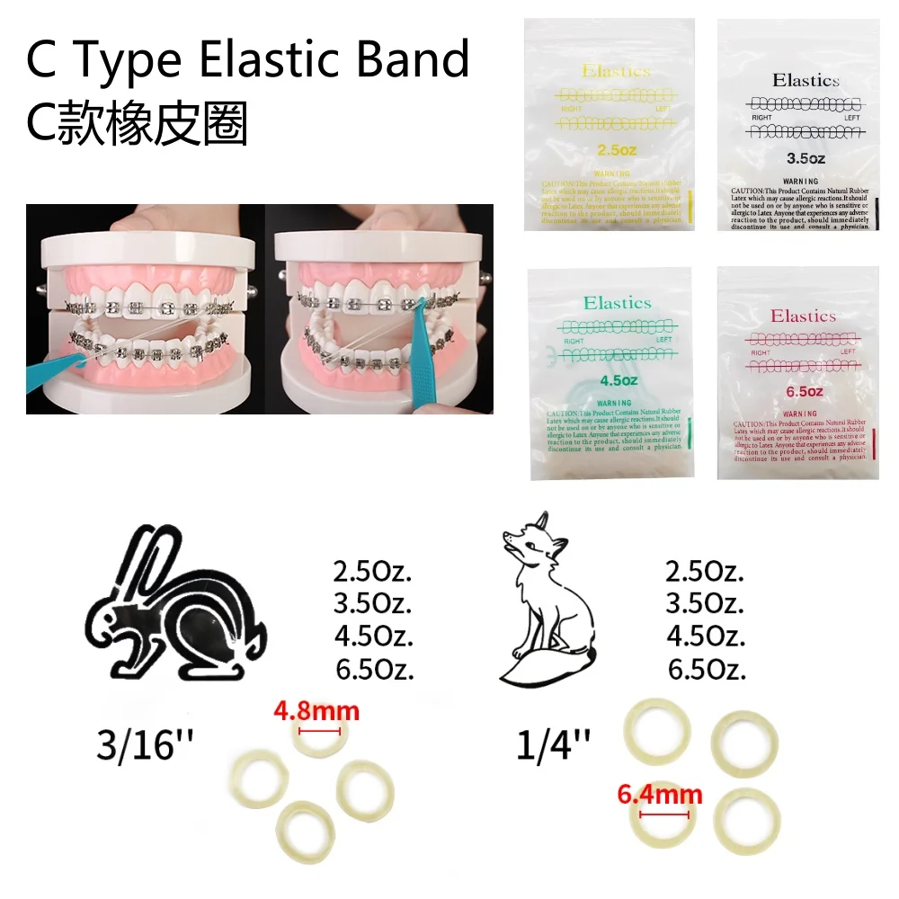 10Pack 100pcs/Pack Dental Elastic Rubber Band 1/4