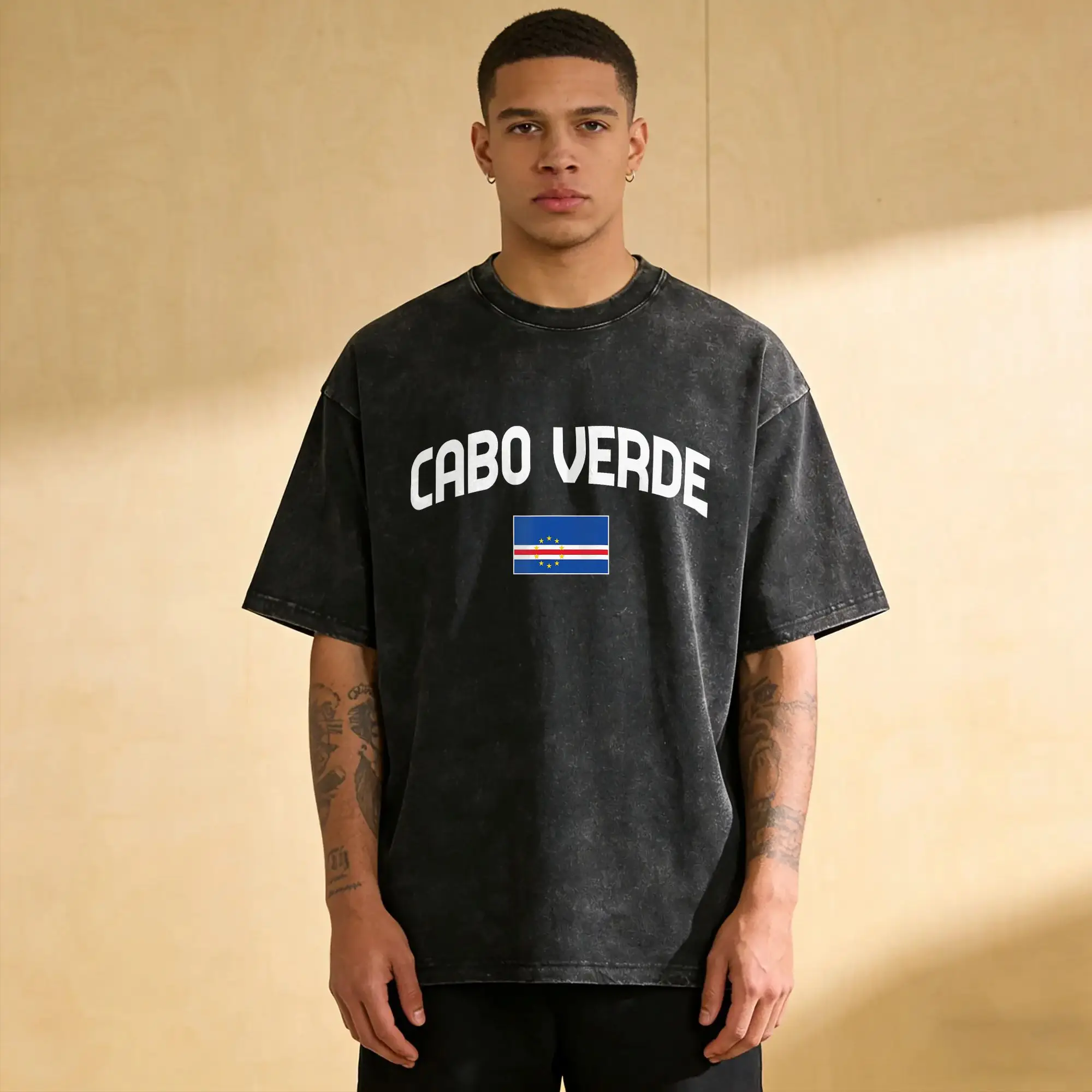 Cabo Verde Flag T Shirt Men's  Cotton Humorous T-Shirts Crewneck  Tee Shirt Short Sleeve Clothes Unique