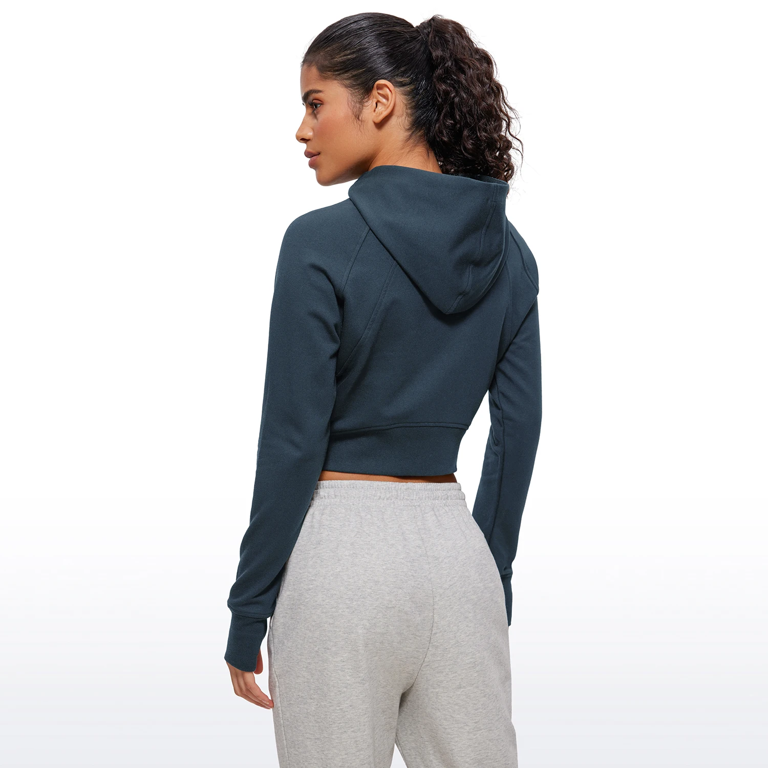 CRZ YOGA Winter Womens Zip Up Cropped Hoodie Full Zip Workout Jacket Athletic Casual Long Sleeve Sweatshirts with Thumb Holes