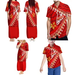 Pacific Island Design Samoan Women'S Crew Neck Dress puletasi Suit And Men'S Shirt Boys' Top Girls' Dress Travel Family Suit