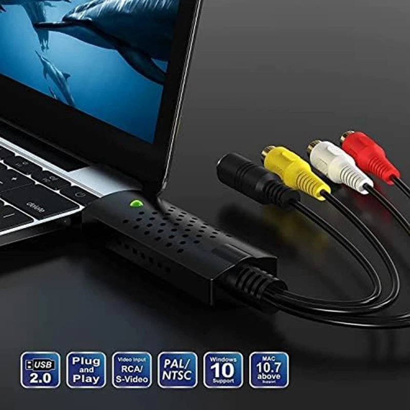 Best USB Video Capture Card, Audio Video Converter Grabber for RCA to USB Convert VHS Mini DV VCR Hi8 DVD to Digital