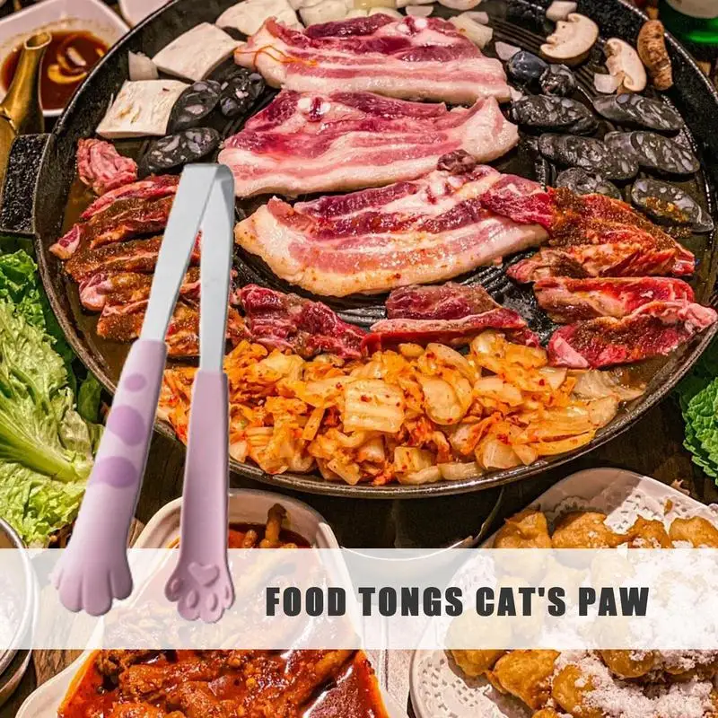 Cat Paw Tongs Cat Paw Shape Food Tong Stainless Steel Barbecue Tongs Silicone Cooking Tongs Small Cat Paw Heat Resistant Tongs