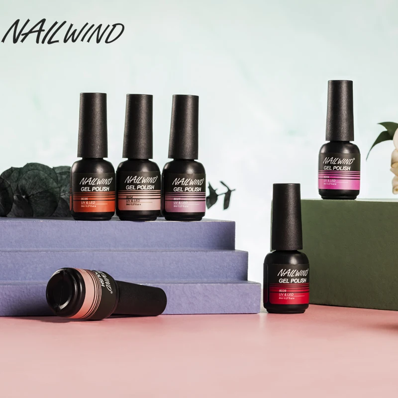 NAILWIND-malte de uñas mini, botella de plástico de 8ml, capa superior, esmalte de uñas en gel, pegamento semipermanente para uñas, lámpara UV secadora, lámpara led para uñas