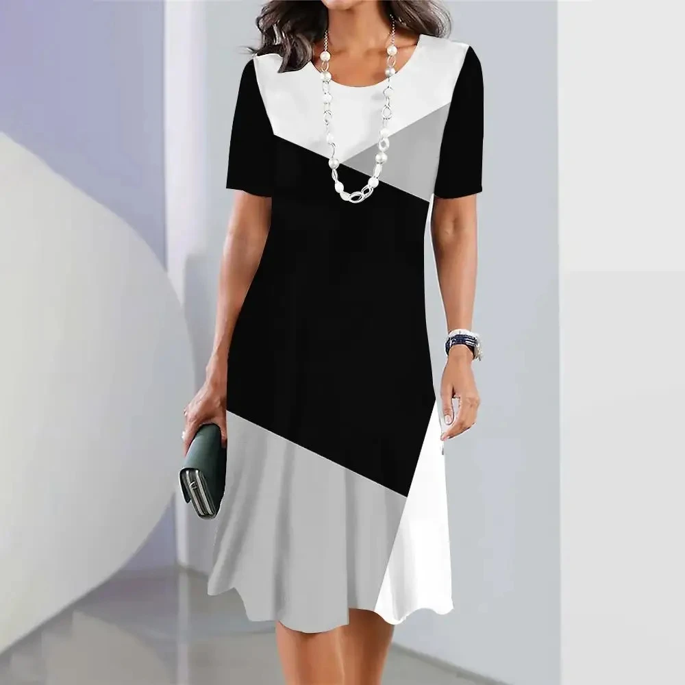 New Women\'s Dresses Striped Printed Elegant Casual O Neck Short Sleeve Summer Dresses Fashion Ladies Plus Size Clothing Vestidos