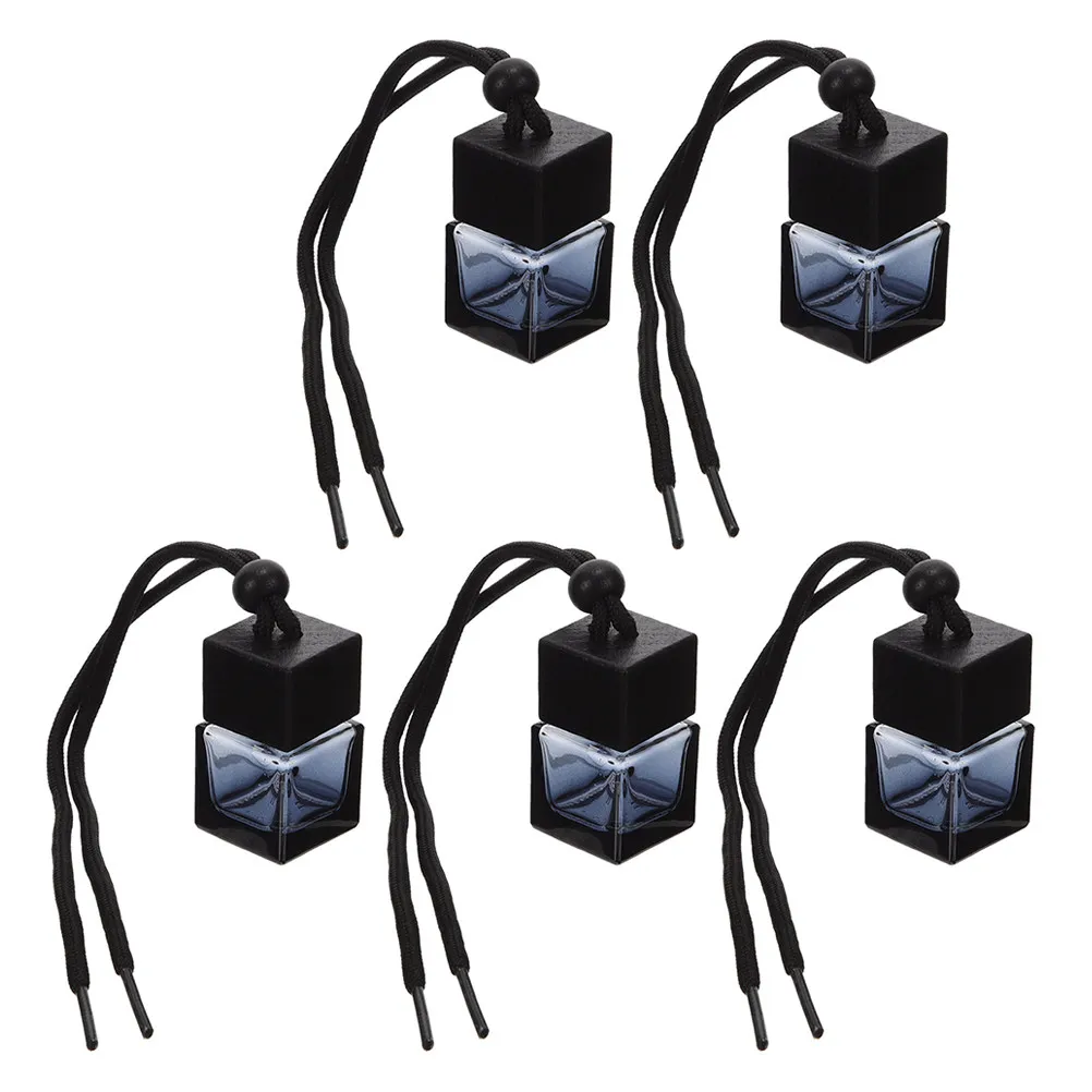 5pcs 8ml Hanging Car Diffuser Bottles – Refillable Square Glass Perfume Containers for Auto Interior Aroma