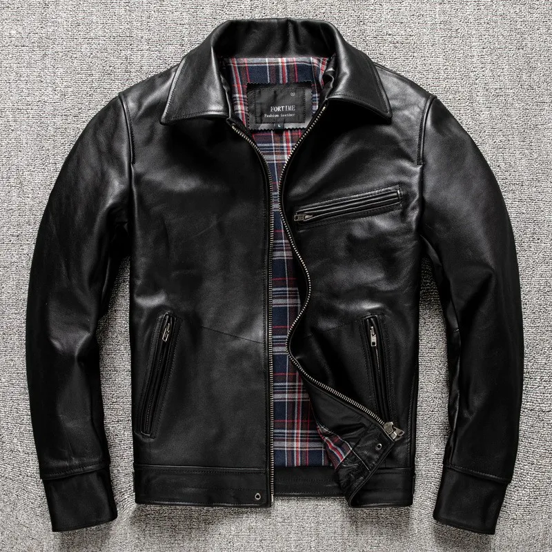 

Top layer leather classic men's fitted casual coat