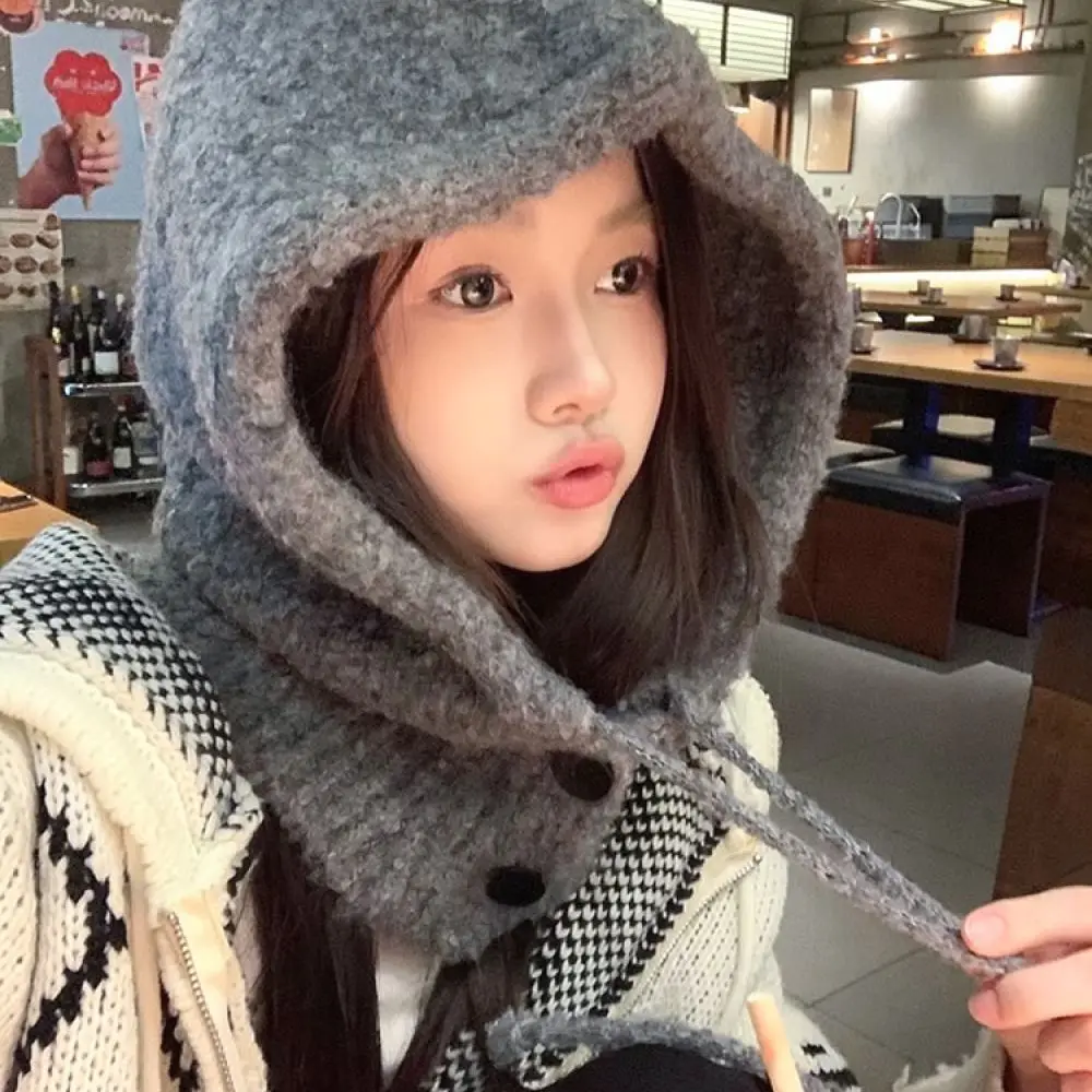 Women Winter Warm Knit Beanie Scarf One Piece Hat Soft Comfortable Windproof Casual Style Daily Outdoor Accessory