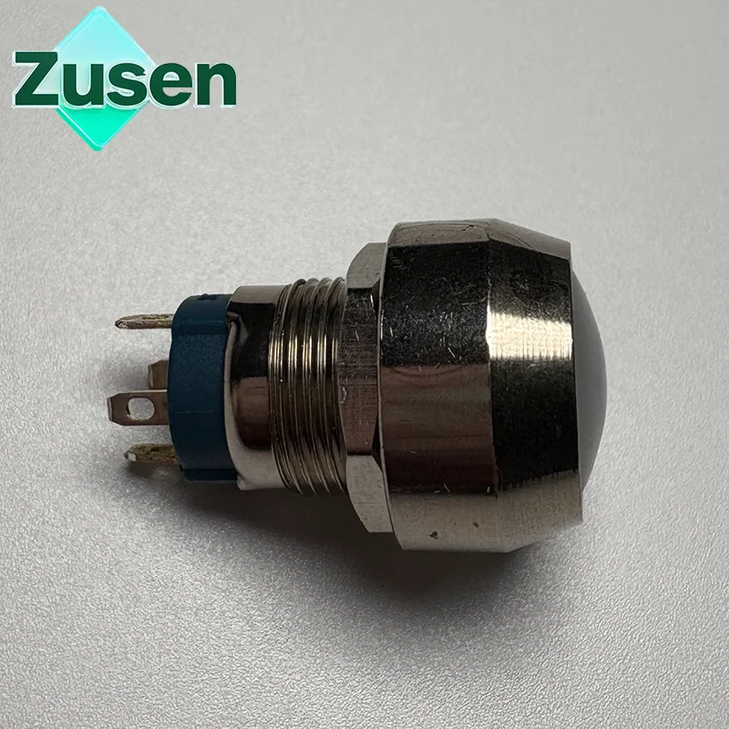 Zusen 12mm Dome head Push Button Switch Silver Metal with Green Led 1NO Latching/Momentary  Pin Terminal