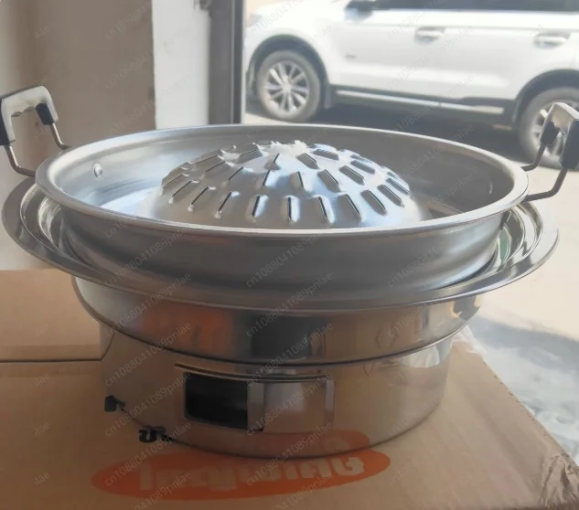 Thai Grilling and Shabu Integrated Pot, Round Non-stick Barbecue Pot, Hot Pot Barbecue Dual-purpose
