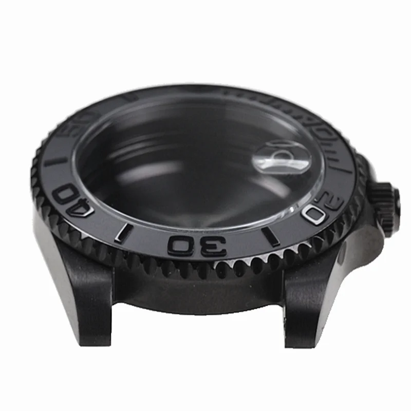 Caja de reloj estilo diseño de yate negro con cristal de zafiro resistente al agua para caja de reloj con movimiento mecánico automático NH35 Nh36