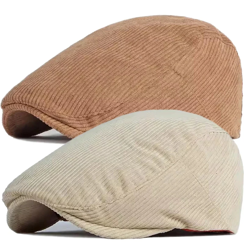 Fashion Corduroy  Caps Autumn Winter Beret Horn Retro Peaked Cap Forward Hat for Men Women Peaky Blinder Caps Berets