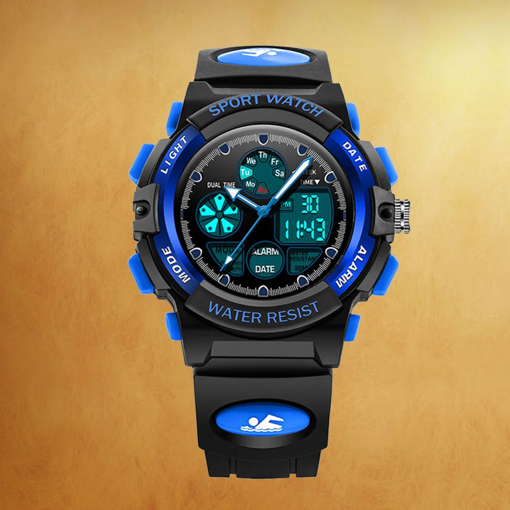 ساعة رقمية 30 متر مقاومة للماء بإضاءة ليد كبيرة الحجم ومنبه وتقويم وساعة توقيت مزدوجة للوقت المتين