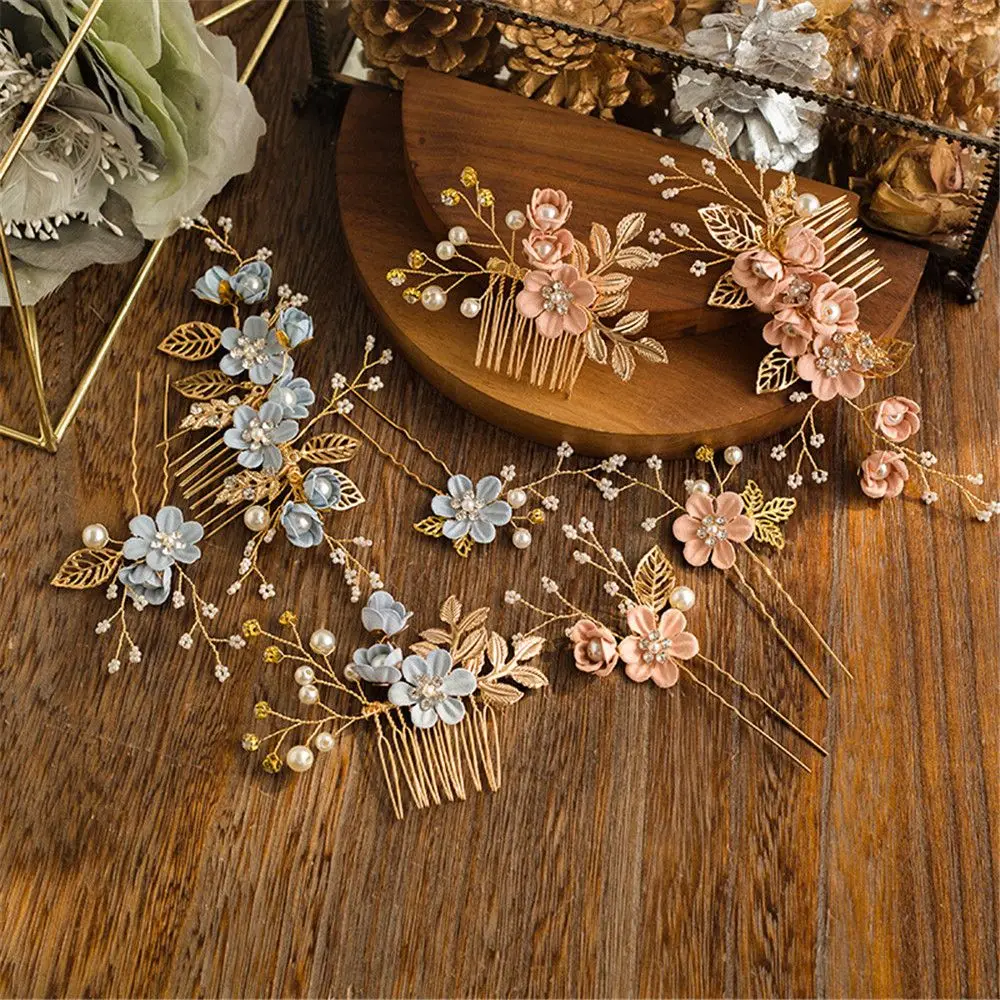 Romantic Bride Hair Jewelry Crystal Crown Leaves Tiara Bridal Clips Hair Combs Flower Hair Pin