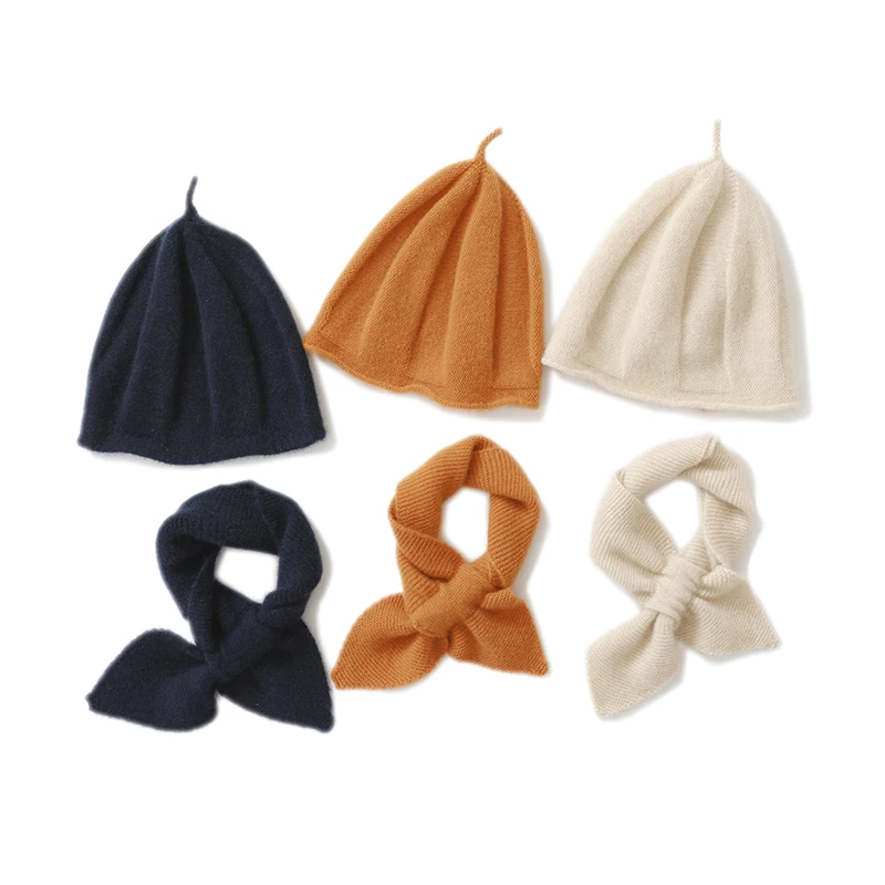 100% الكشمير الأطفال اليقطين قبعة وشاح مجموعة مريحة دافئة لينة الجلد ودية قطعتين مجموعة للأطفال #4