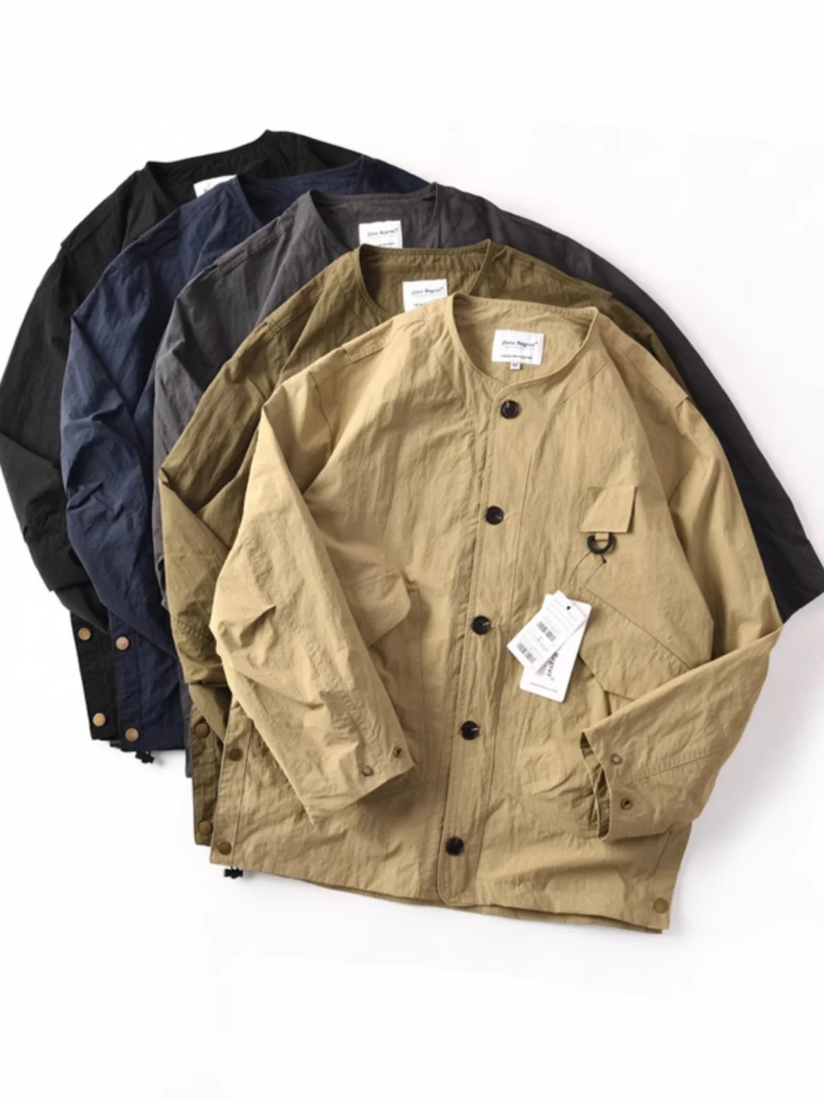 

Loose Casual Nylon Outdoor Jaet Men's Vintage Workwear Coat No Collar Long Sve Autumn Faion Youth ular Sle