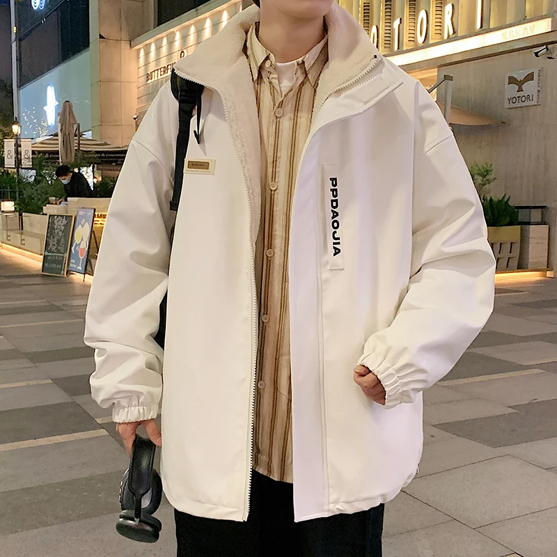 

Men's Winter Thiened Fce Lined PU Leather Cotton Jaet Outdoor Cold Resistant Vintage American Brand Stand Collar Coat