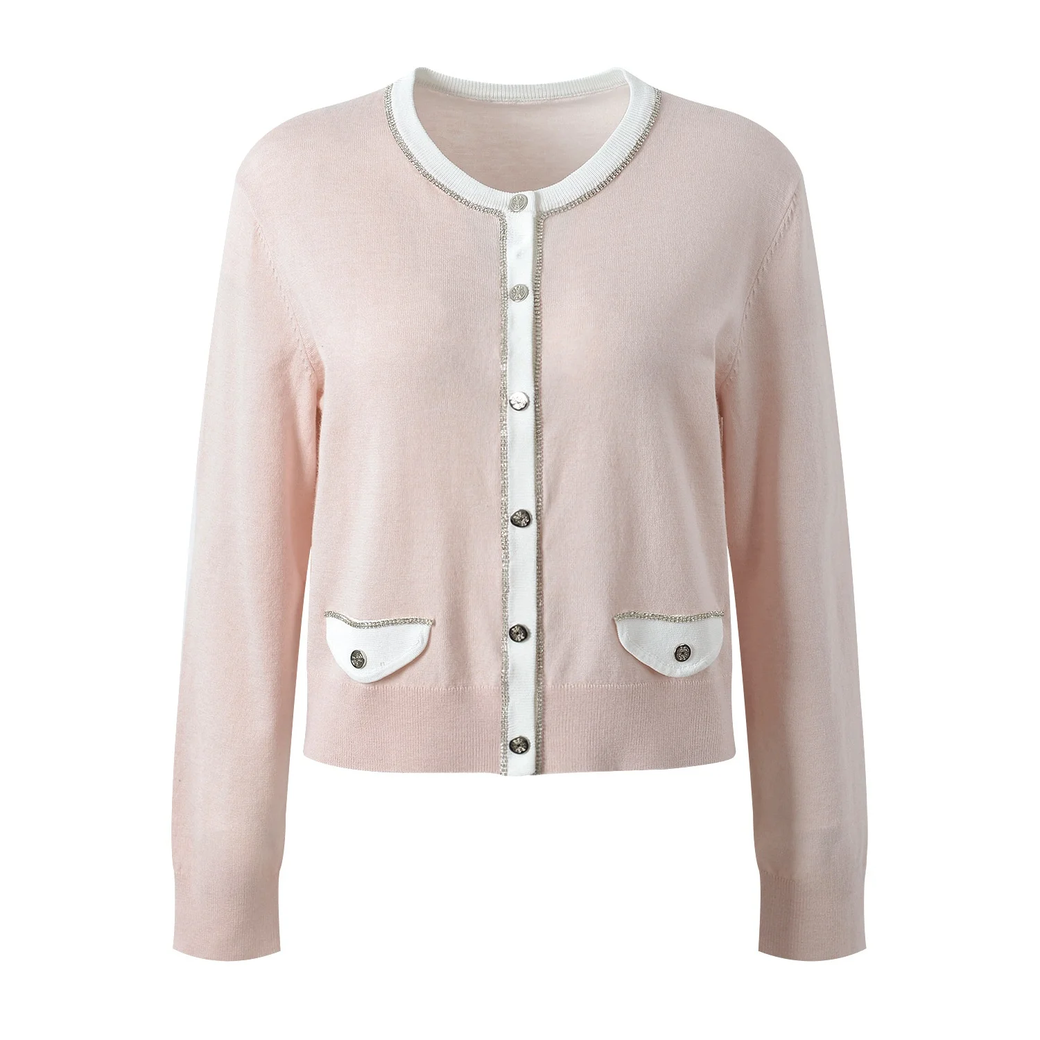 Słodki, odmładzający kardigan z dzianiny, zdobiony diamentami, zapinany na jeden guzik, okrągły dekolt, wyszczuplający top dla kobiet, idealny na jesień.