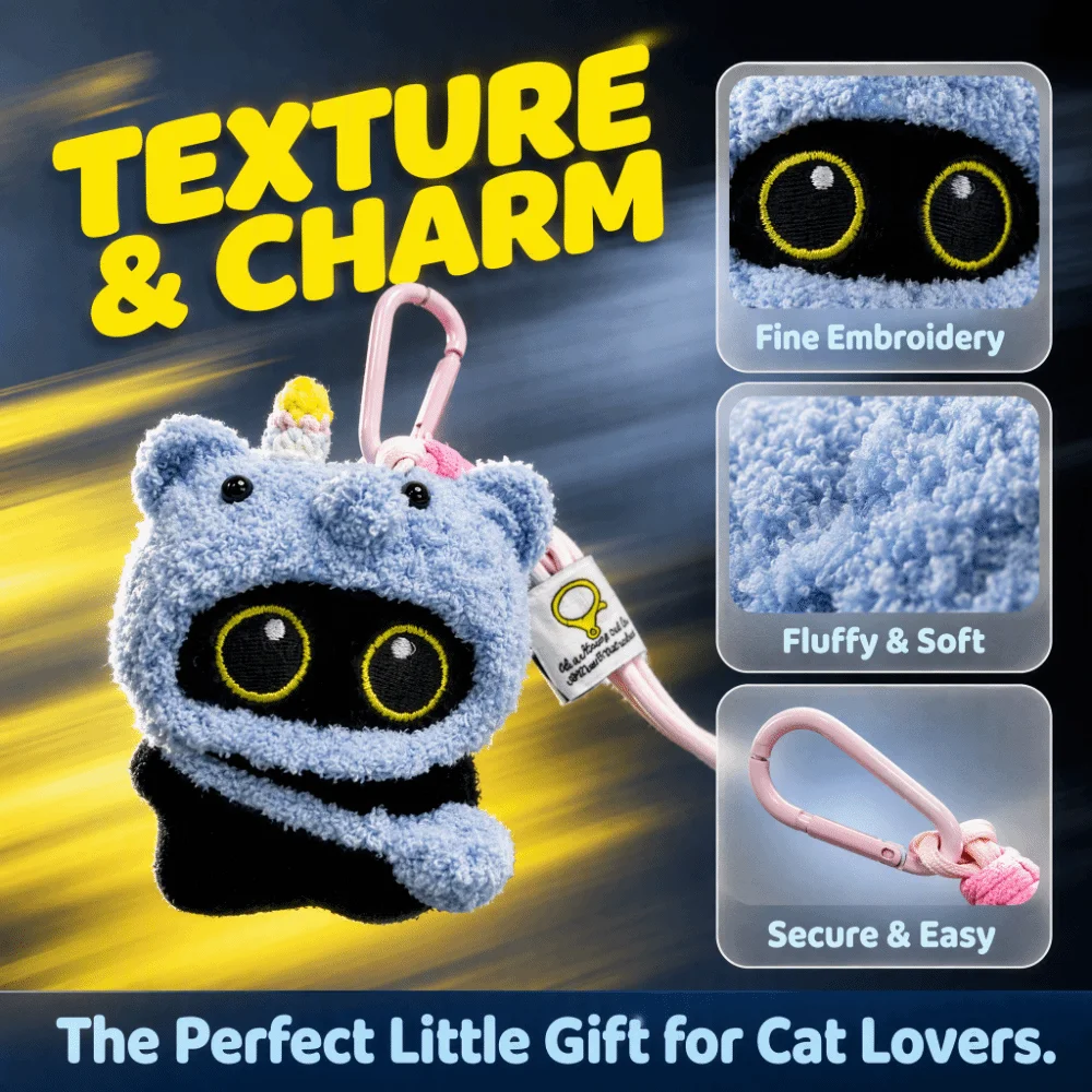 Plush Made Black Cat Keychain Lightweight Soft Stuffed Stuffed Pendant Sturdy Hanging Clasp Squeaky Function Plush Keychain
