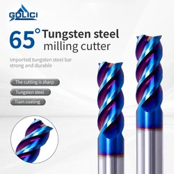 HRC 65 milling cutter Tungsten steel milling cutter Alloy ,nano blue coated 4-edge stainless steel cnc tool CNC machining