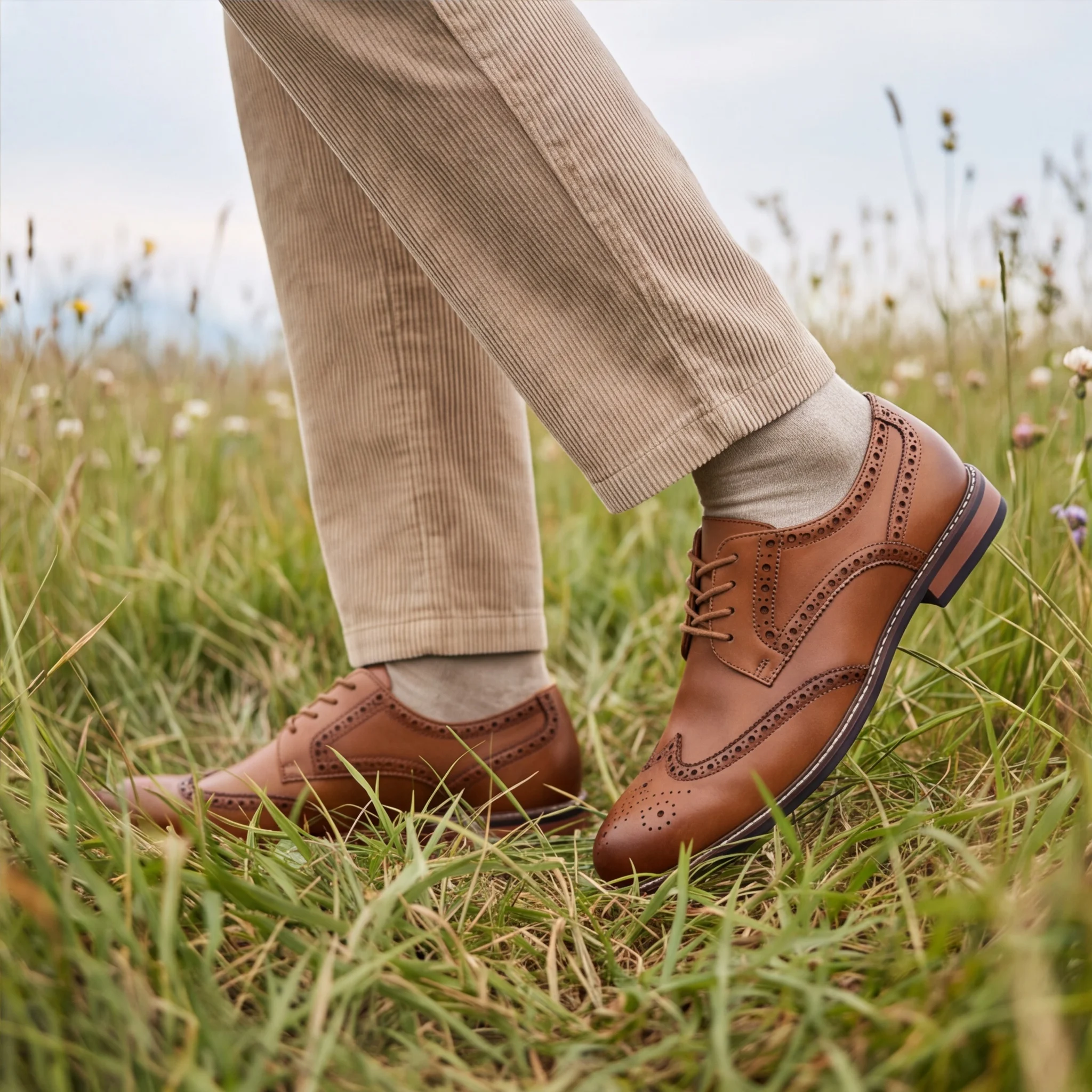 Herren-Anzugschuhe, hellbraune Anzugschuhe für Herren, Business-Herrenschuhe, Business-Büro-Stil, formeller Stil, Anzugsstil – Detail 3