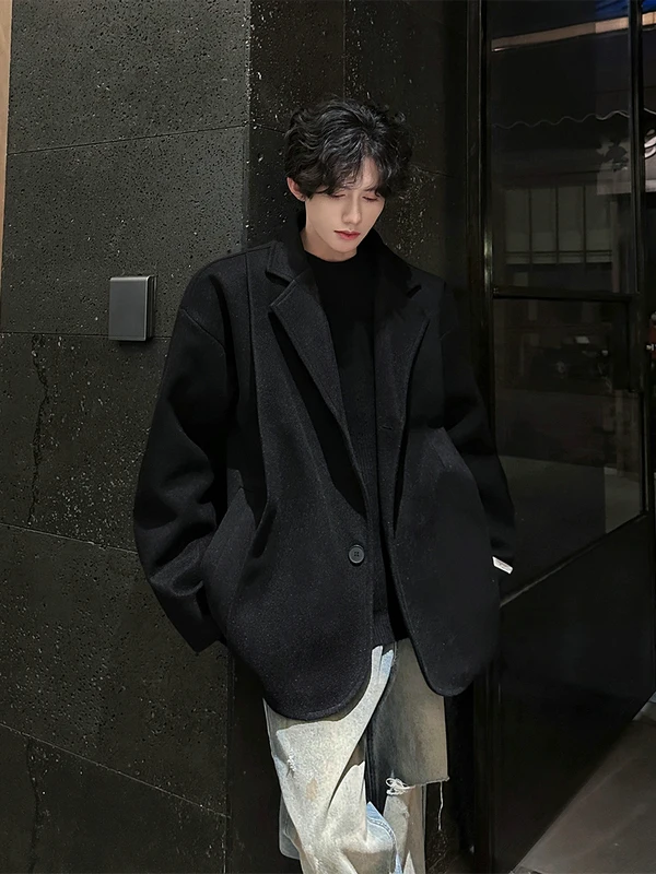 

Cleanfit Bla Men's Suit Jaet Autumn Briti Sle ort Woolen Coat Casual Faionable Youth ulari Loose Fit Long Sl...