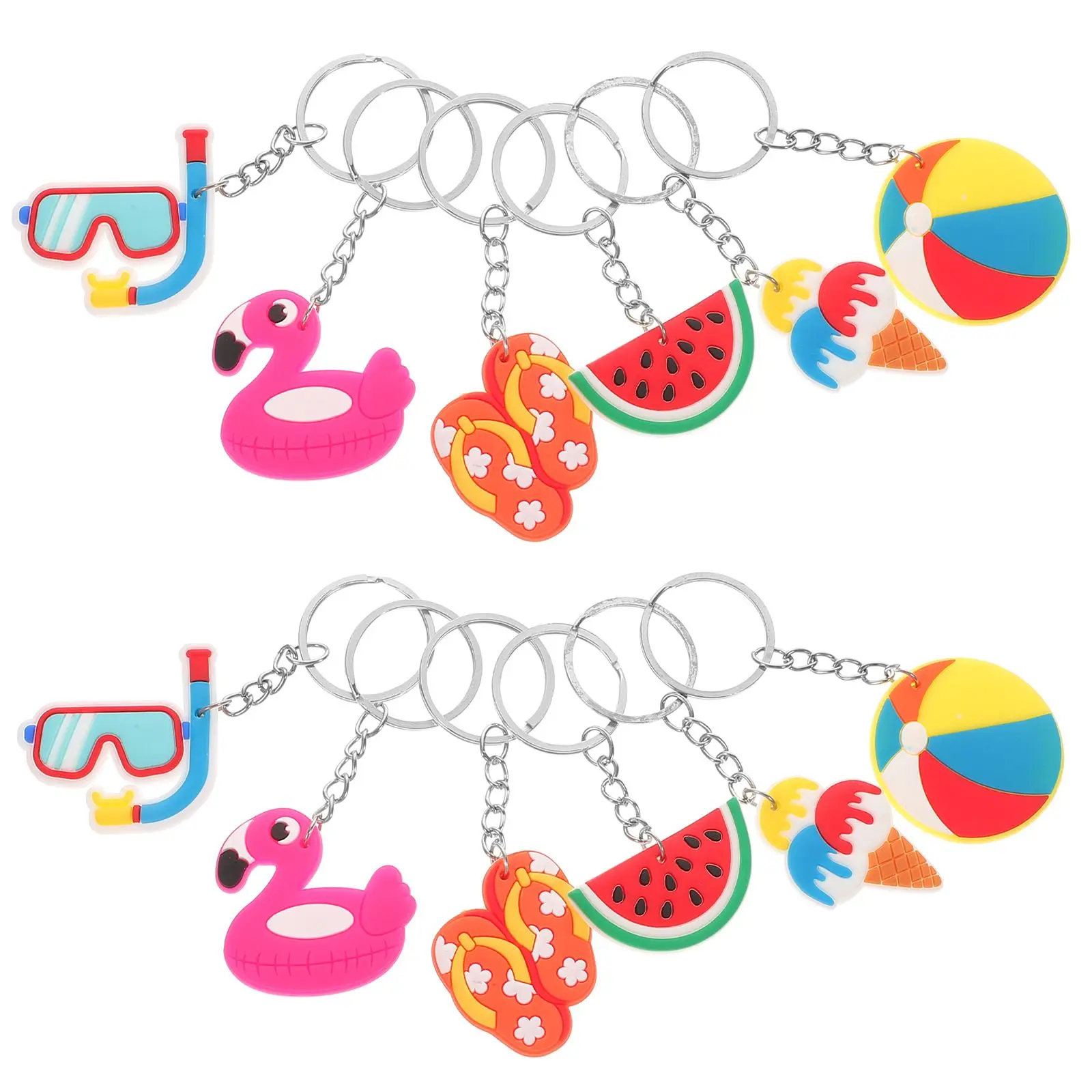 

24 Pcs Beach Keychains Hawaiian Theme Luau Favors Cartoon PVC Keyring Charm Bag Pendant Summer Gifts
