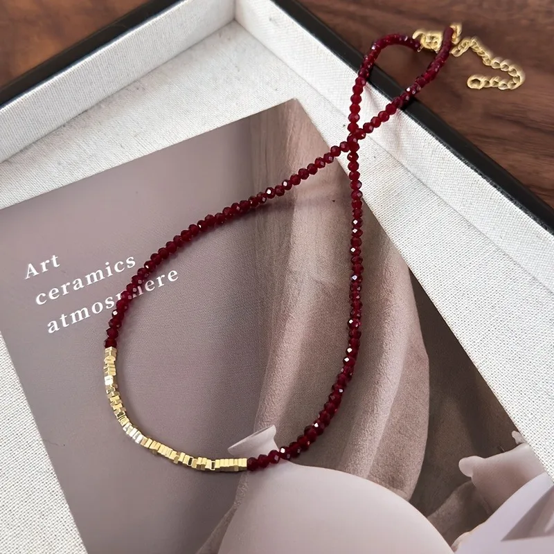 Simple Red Beads Short Necklace Female Jewelry Women Choker Necklaces Femme Ladies Party Necklace Fashion Jewelry Gifts - view 6