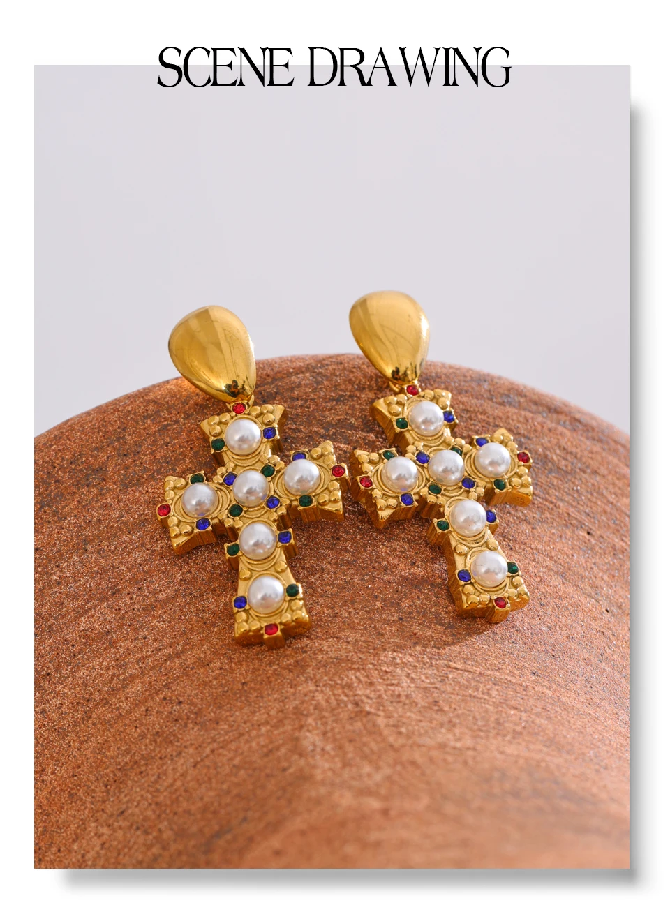 Yhpup Vintage Imitation Perlen Zirkonia Kreuz Tropfen Ohrringe 18 Karat Gold Farbe Edelstahl Beliebte Schmuck 2025 – Detail 11