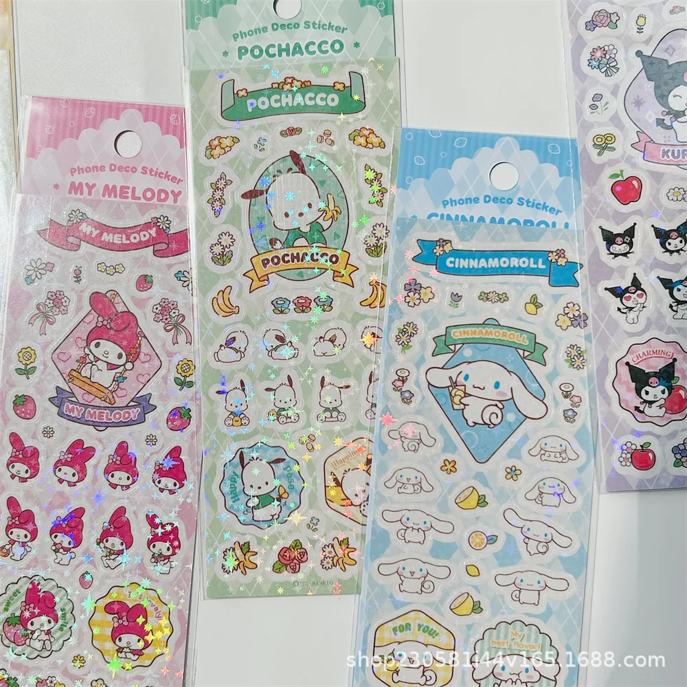 7 Stück niedliche Cartoon-Laser-Aufkleber, Hello Kitty, My Melody, Pochacco, Cinnamoroll, Kuromi, selbstklebend, DIY, Tagebuch, Sammelalbum, Telefondekoration – Detail 11