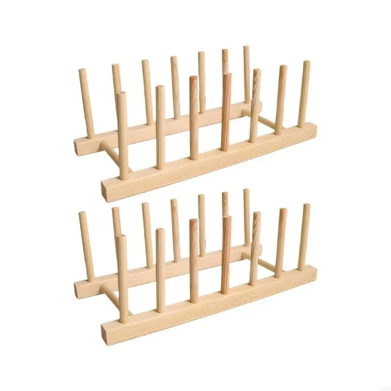 2PCS Wooden Dish Drainer Dishware Drying Rack For Kitchen Items And Plates Bowl with Effective Drying Space Home Use B03E