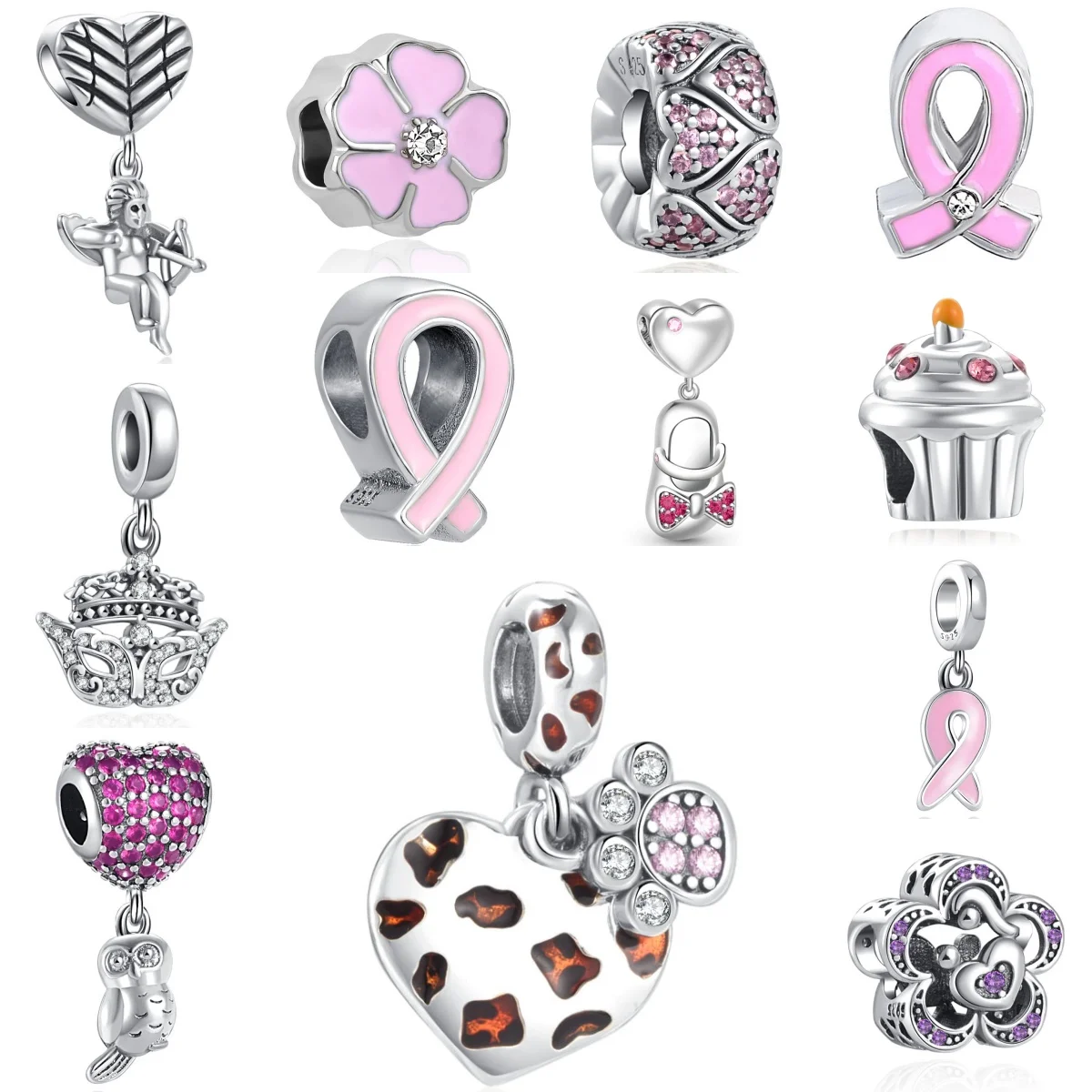 Charm 925 Silver Princess Skirt Cake Coffee Cup Leopard Pendant Suitable for Bracelet DIY Women's Exquisite Jewelry Accessories - view 4