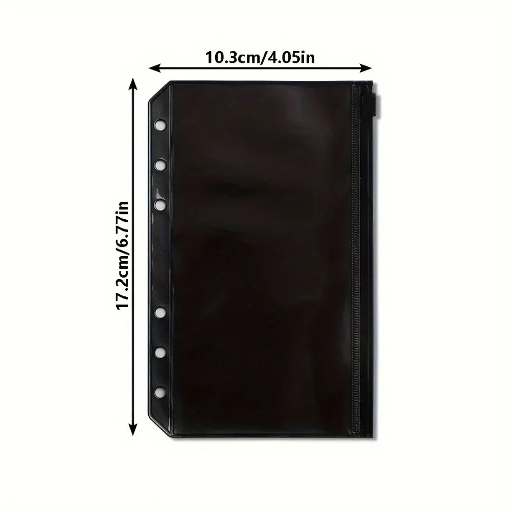 5PCS A6 Black File Holder Notebook 6 Hole Loose Leaf DIY Document Bag Binder Rings PVC Storage Binding Folder School Supplies