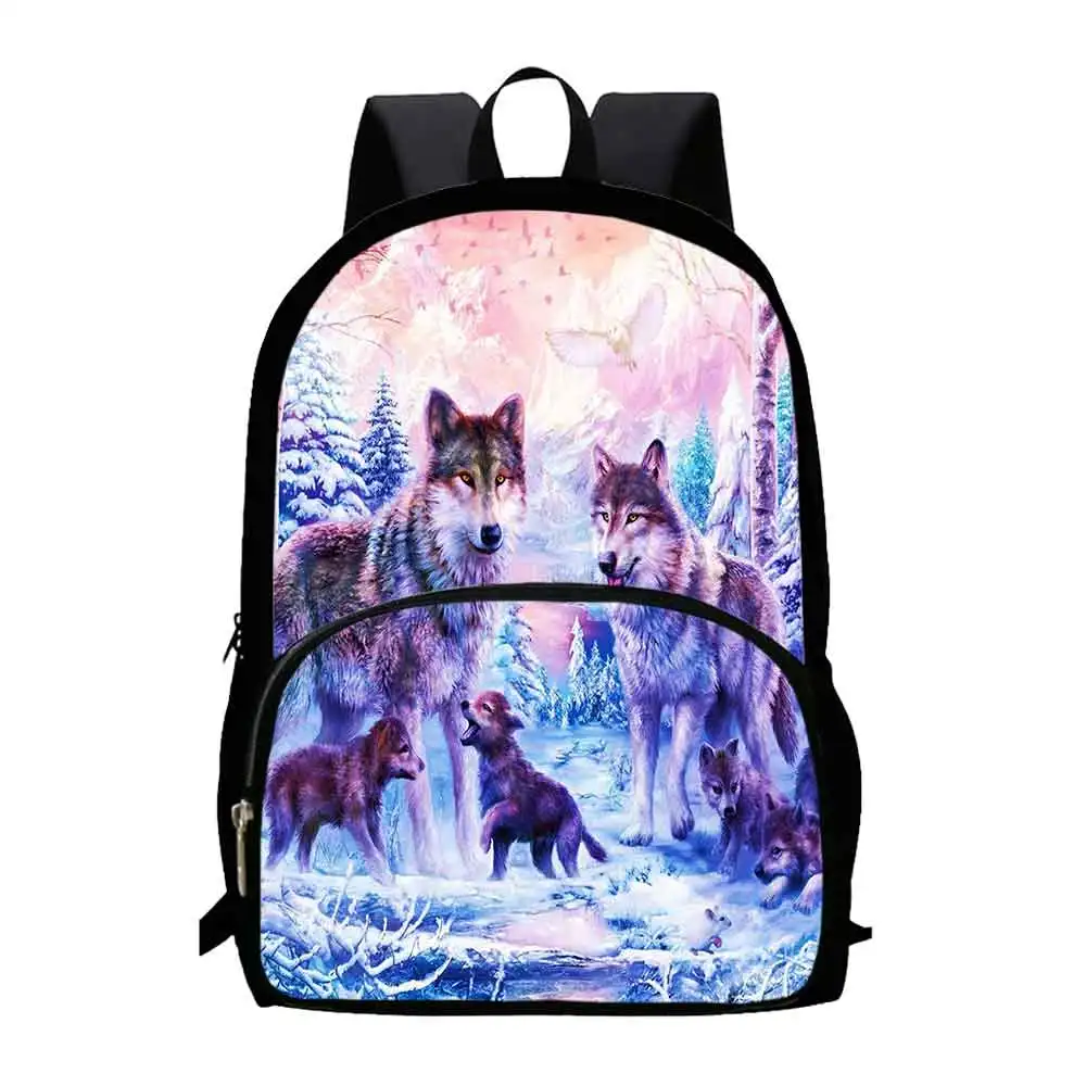 Wolf Pattern Mochila Large Children Backpack School Bag For Pupil High Quality Kids Bag Durable Book Bags for Students