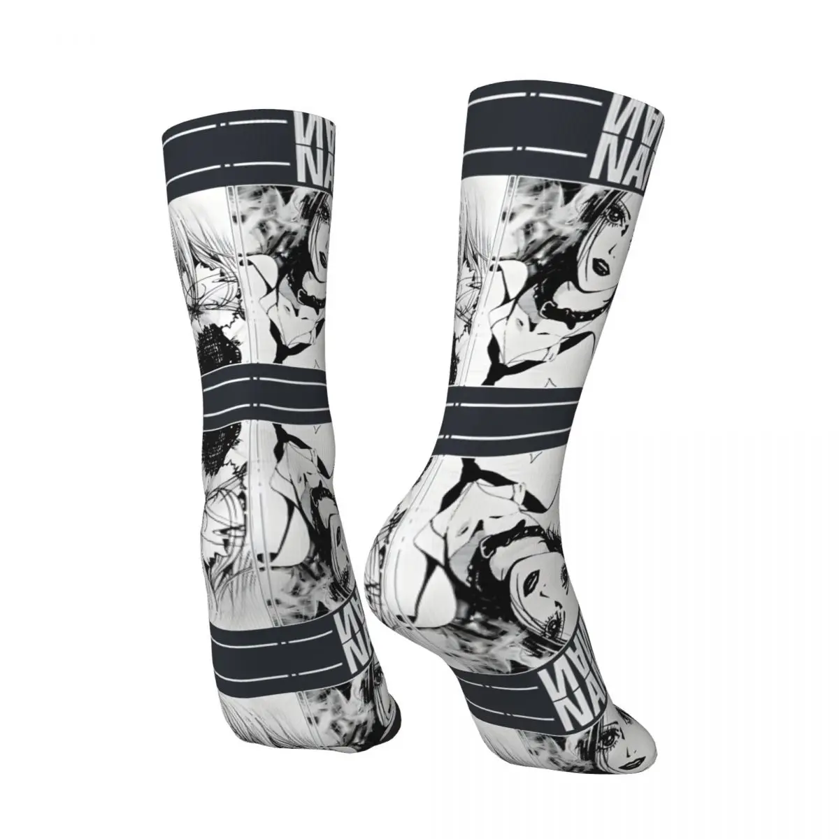 Funny Happy Nana Anime Sketch Men's Socks Vintage Harajuku Black Stones Hip Hop Novelty Casual Crew Crazy Sock Gift Printed