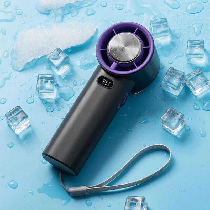 Portable Mini USB Rechargeable Semiconductor High Speed 3600mAh Handheld Small Personal Fan For Camping Travel Office Gray