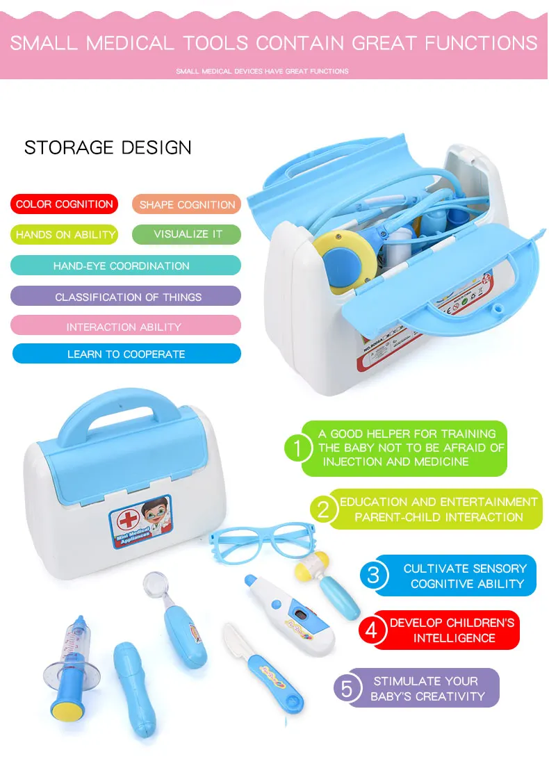 Children's 16 Piece Set with Sound and Light Medicine Box, Doctor and Nurse's Simulated Medical Tools, Family Toy