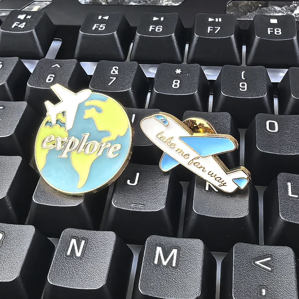 World Tour Explore Earth Airplane Enamel Pin Traveling Quote Brooches Clothes Handbag Badge Lapel Gifts for Trip Friends