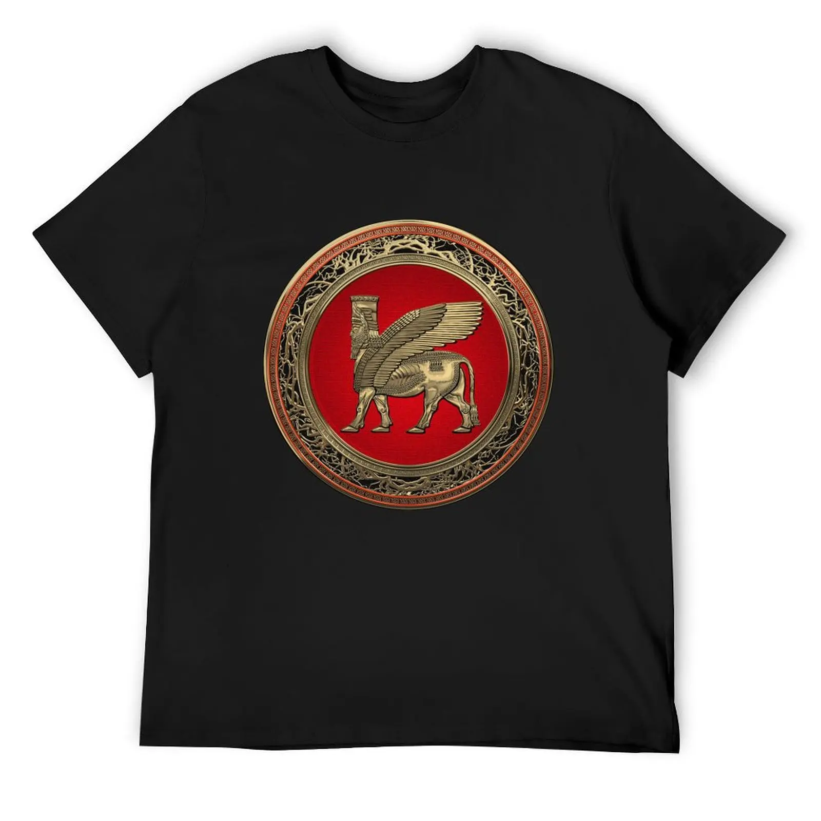 Assyrian Winged Bull - Gold Lamassu over Black Velvet T-Shirt graphic tee shirt shirts graphic tees tops t shirt men 100℅ cotton