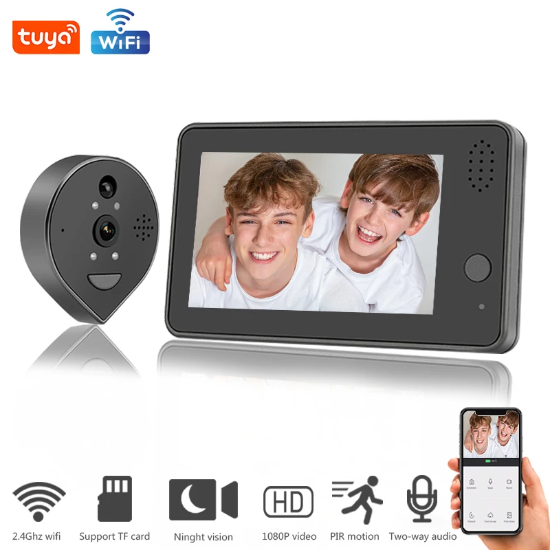 

1080P Smart Wifi Video Doorbell 4.3 Inch Screen Home Peephole Camera Doorbell Smart Tuya App Night PIR Motion Detection Camera