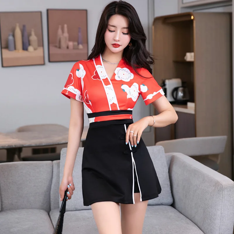 Woman Work Clothes Shirt Short Skirt Suit Hotel Waiter Beauty Salon Spa Massage Nail Cafe Foot Bath Technician Overalls Uniform