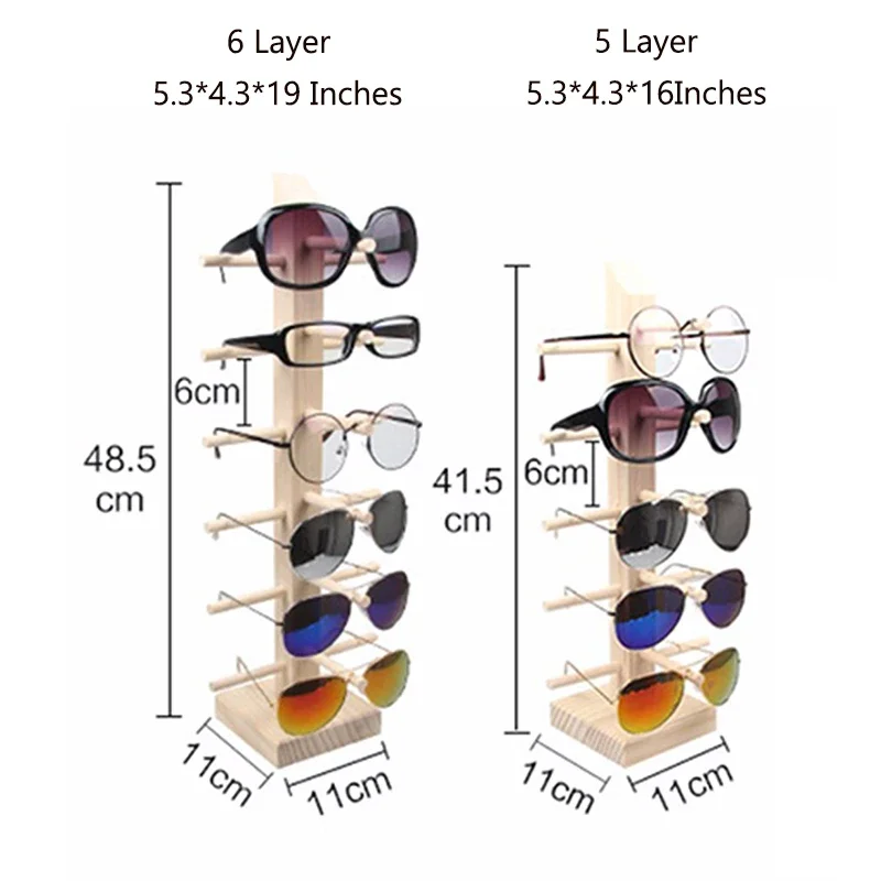 2~6 Layers Wood Sunglass Display Rack Shelf Glalsses Storage Eyeglasses Show Stand Jewelry Holder Multi Pairs Glasses Showcases