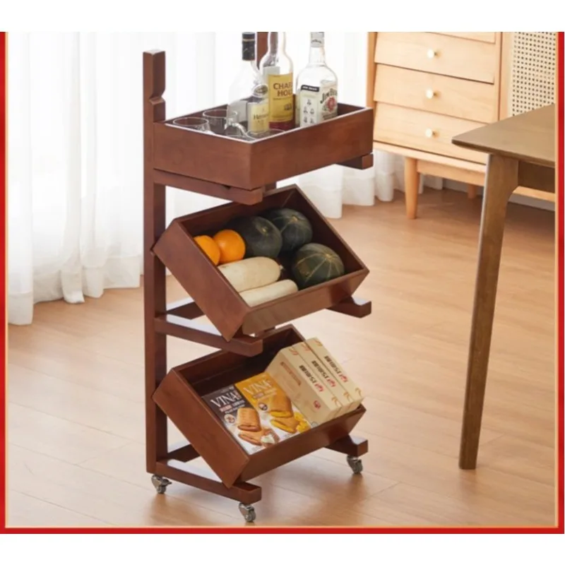 Küchenregale für Obst und Gemüse, mehrstöckige Regale für die Aufbewahrung von Lebensmitteln, ausziehbarer Wagen zur Aufbewahrung von Snacks aus Massivholz.