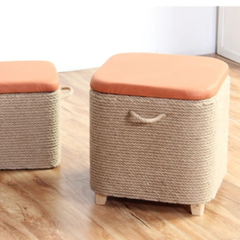 

Elegant Entryway Storage Stool, Multi-Functional Wooden Seat with Hidden Storage, Versatile Rope Storage for Shoes